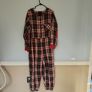 Vintage Ashley Taylor Country Plaid Flannel Jumpsuit Romper Elbow Patches Large